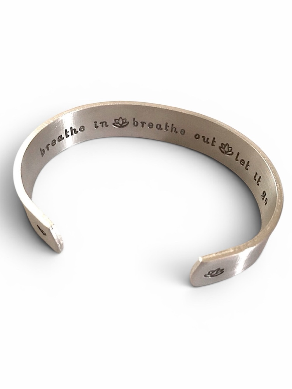 Handmade Inspirational Silver Cuff Breathe Bracelet with Lotus Flowers